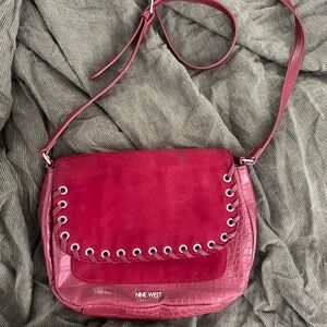 Burgundy wine Nine West leather and suede crossbody bag